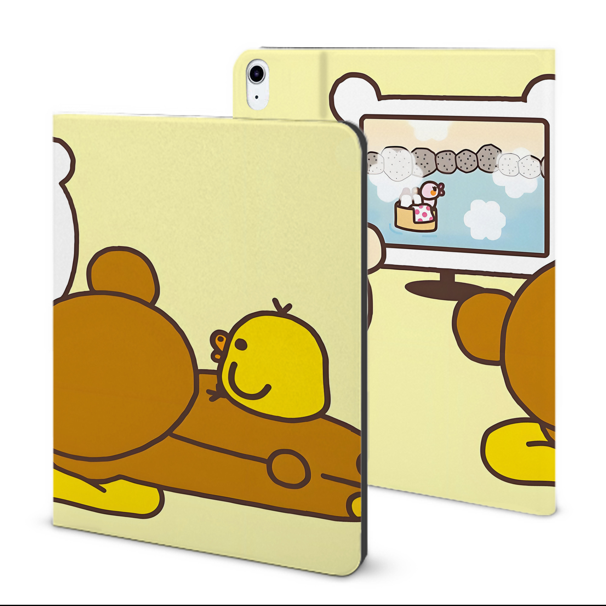 （画像用） リラックマ リラックマ キイロイトリ Rilakkuma Korilakkuma Kiiroitori IPad ケース ブック型 PUレザー TPU 耐衝撃 軽量 薄型 ペン収納なし 全面保護 IPad 各モデル対応